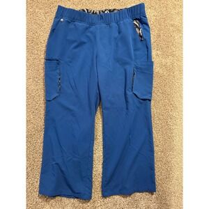 FIGS Women's Blue Elastic Waist Cargo Crop Scrub Pants Work Utility Pockets 38*‎